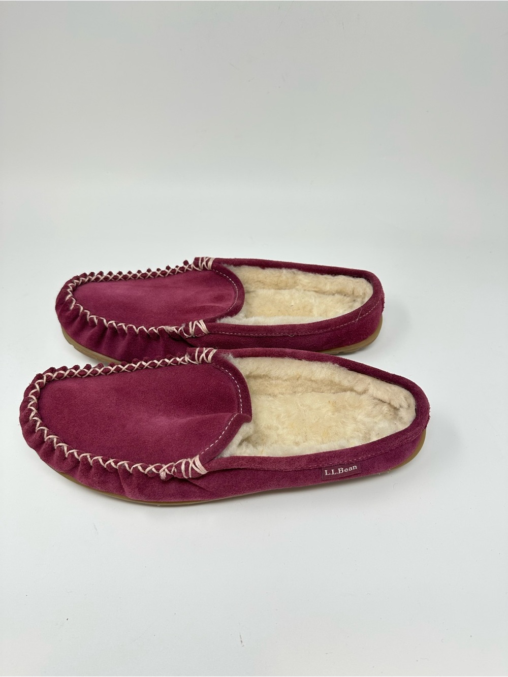 L.L. Bean Pink Suede Shearling Lined Mule Slippers Women's 9M